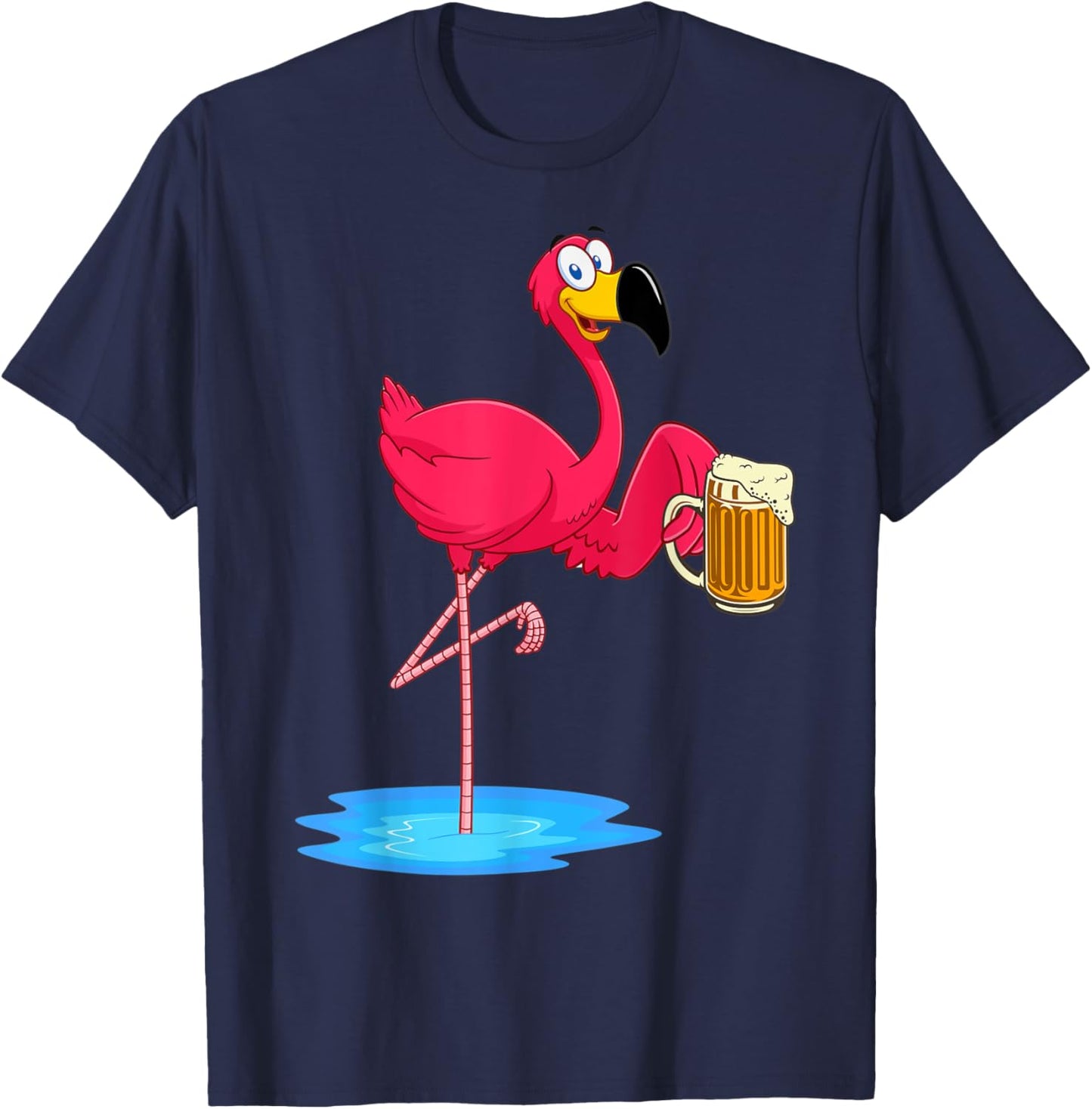 Funny Pink Flamingo Drinking Beer Lover Drinker Summer Vibes Men Women T-Shirt - T-Shirt | Navy