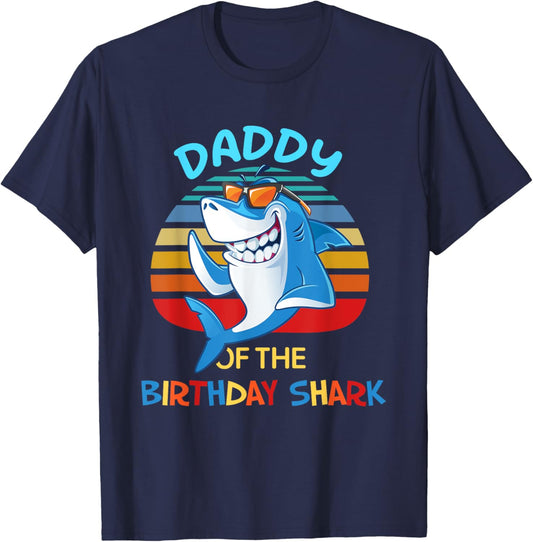 Daddy of the Shark Birthday Dad Matching Family T-Shirt - T-Shirt | Navy