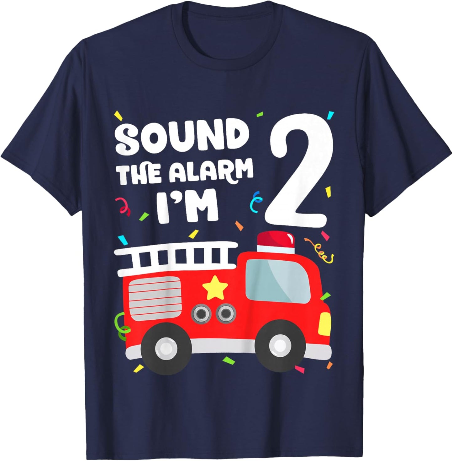 Kids Fire Truck 2nd Birthday Toddler Boy Firefighter 2 Year Old T-Shirt - T-Shirt | Navy