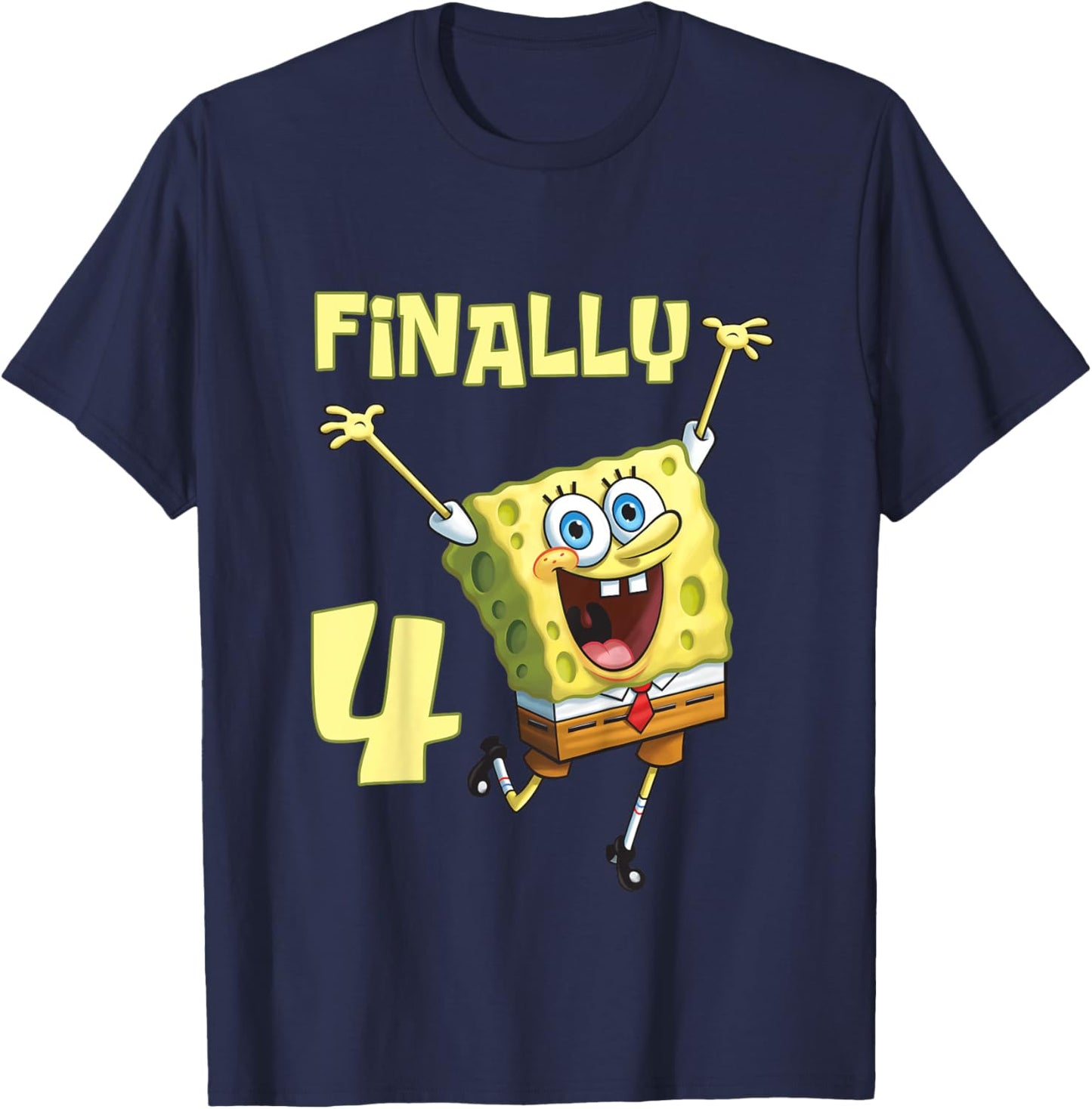 Mademark x SpongeBob SquarePants - Kids Original SpongeBob Square Pants - 4th Birthday. Finally 4. T-Shirt - T-Shirt | Navy