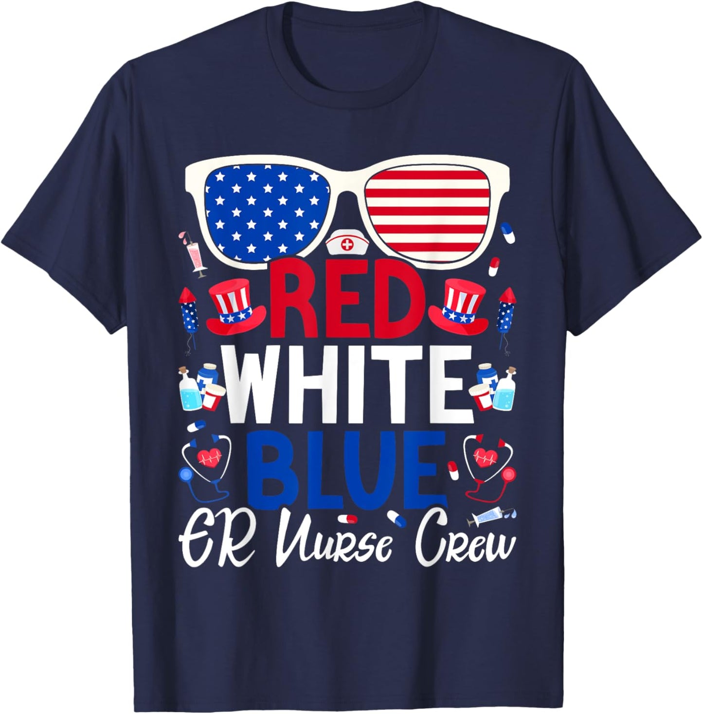 ER Nurse 4th of July Red White Blue ER Nurse Crew Patriotic Men T-Shirt - T-Shirt | Navy