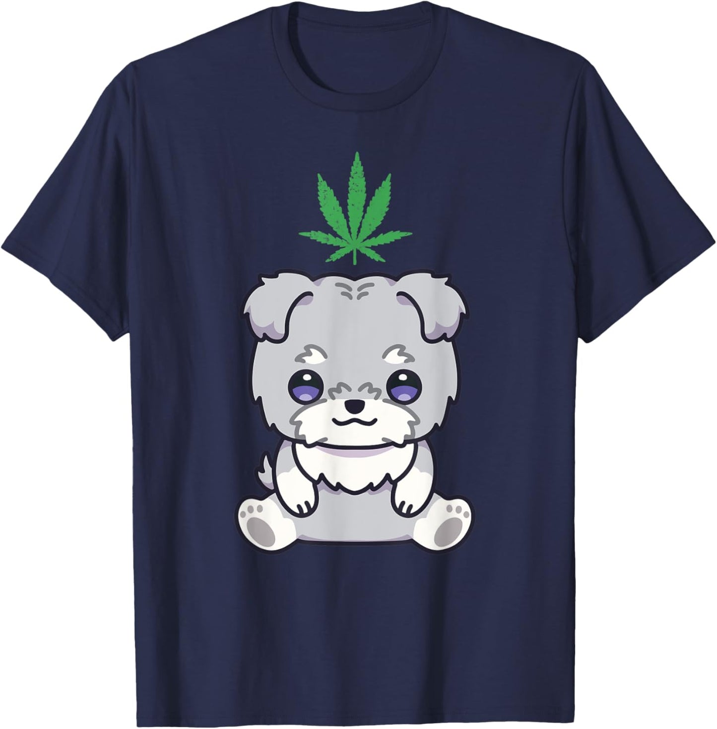 Schnauzer Dog Weed Marijuana Kawaii Anime Cannabis Leaf T-Shirt - T-Shirt | Navy