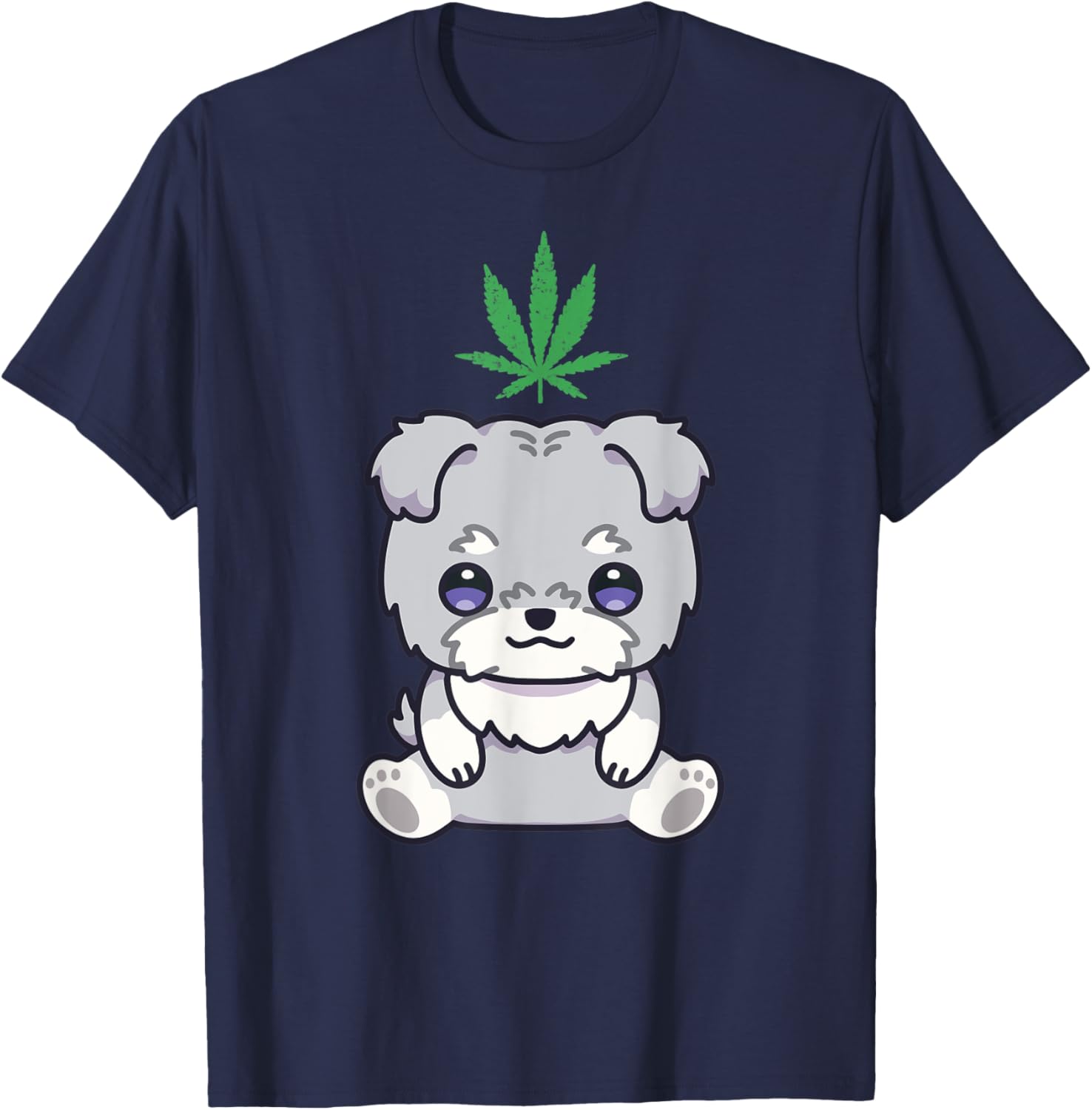 Schnauzer Dog Weed Marijuana Kawaii Anime Cannabis Leaf T-Shirt - T-Shirt | Navy