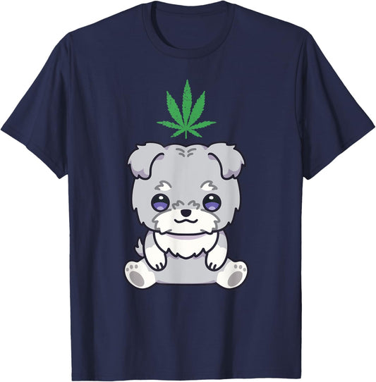 Schnauzer Dog Weed Marijuana Kawaii Anime Cannabis Leaf T-Shirt - T-Shirt | Navy