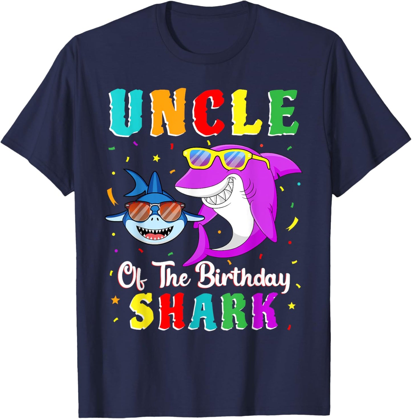 Uncle Of The Shark Birthday Family Matching Birthday Nephew T-Shirt - T-Shirt | Navy