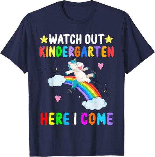 Watch Out Kindergarten Here I Come Unicorn Back To School T-Shirt - T-Shirt | Navy