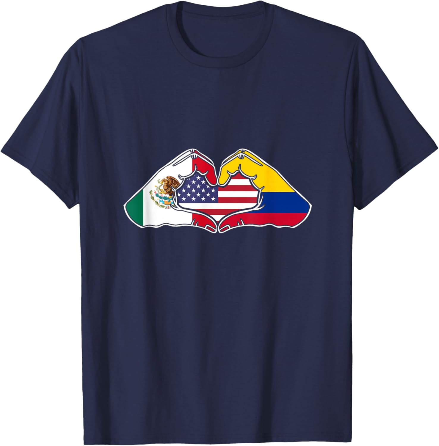 Heart Hands Mexico, Colombia and the USA. T-Shirt - T-Shirt | Navy