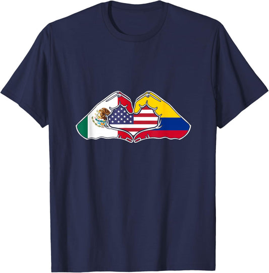 Heart Hands Mexico, Colombia and the USA. T-Shirt - T-Shirt | Navy