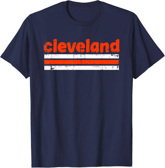 Cleveland Ohio Three Stripe Vintage Weathered T-Shirt - T-Shirt | Navy