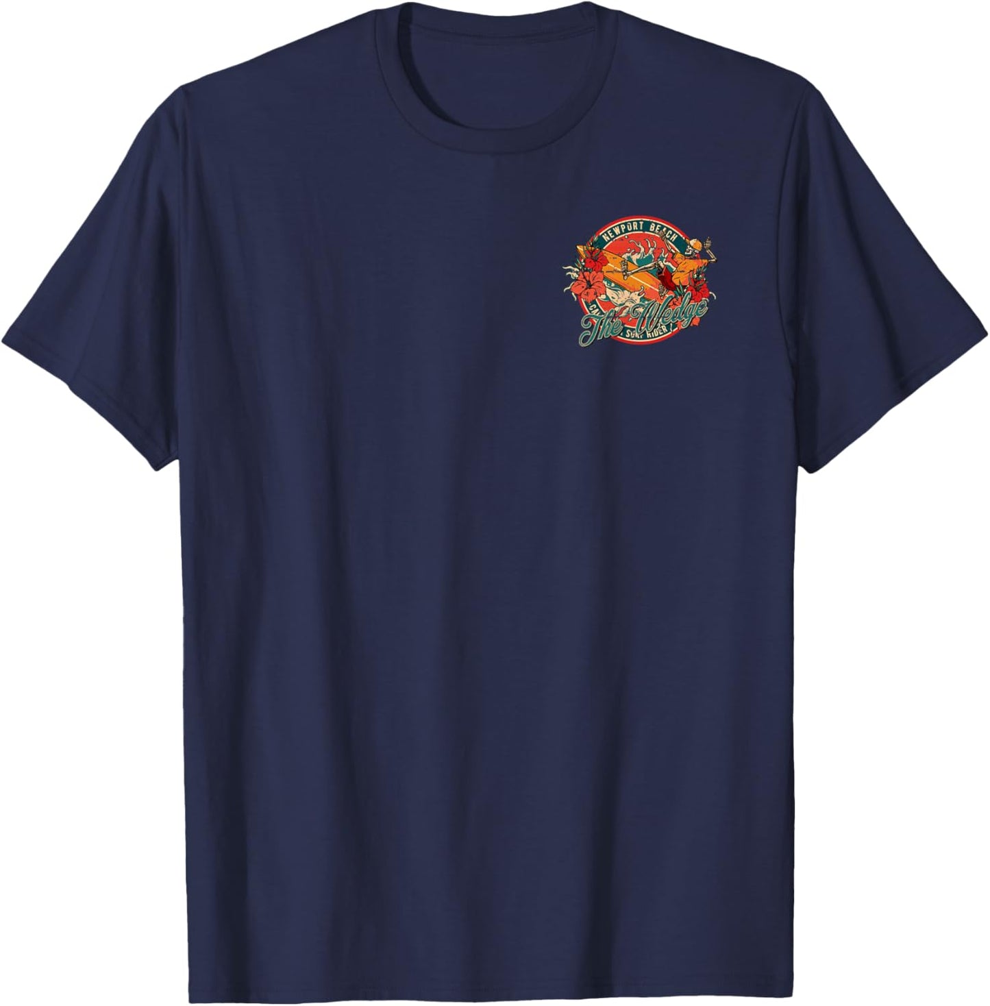 2-Sided Surfing Skeleton The Wedge Newport Beach Badge T-Shirt - T-Shirt | Navy