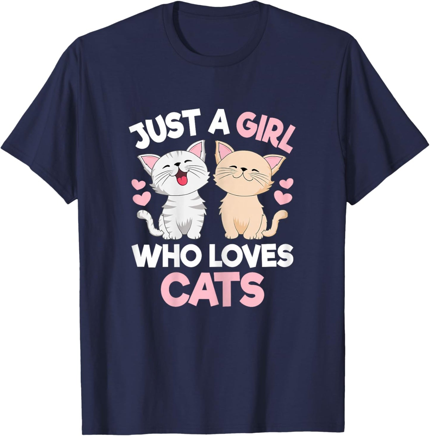 Just A Girl Who Loves Cats Cute Cat Lover Kitty Girls Kids T-Shirt - T-Shirt | Navy