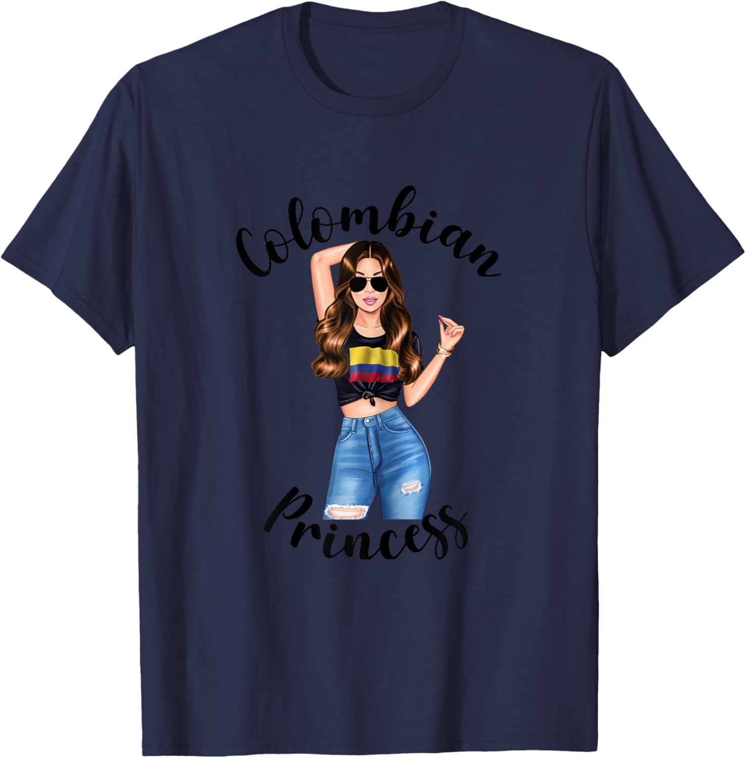Colombian Princess Colombia Flag South American Latin Beauty T-Shirt - T-Shirt | Navy