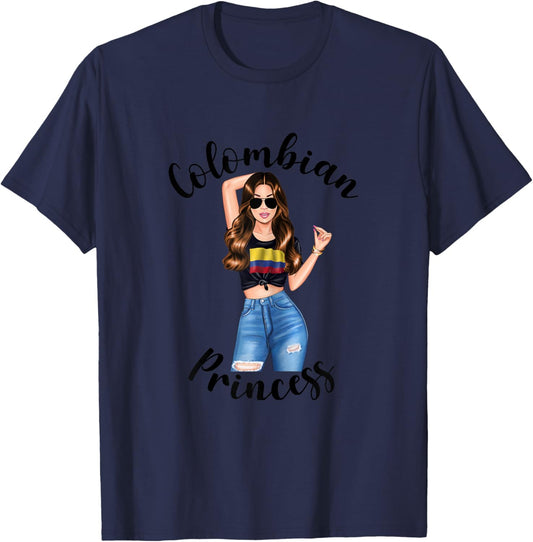 Colombian Princess Colombia Flag South American Latin Beauty T-Shirt - T-Shirt | Navy