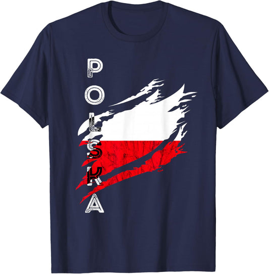 Polska Vintage Flag Poland Flag Polish Pride Polish Roots T-Shirt - T-Shirt | Navy