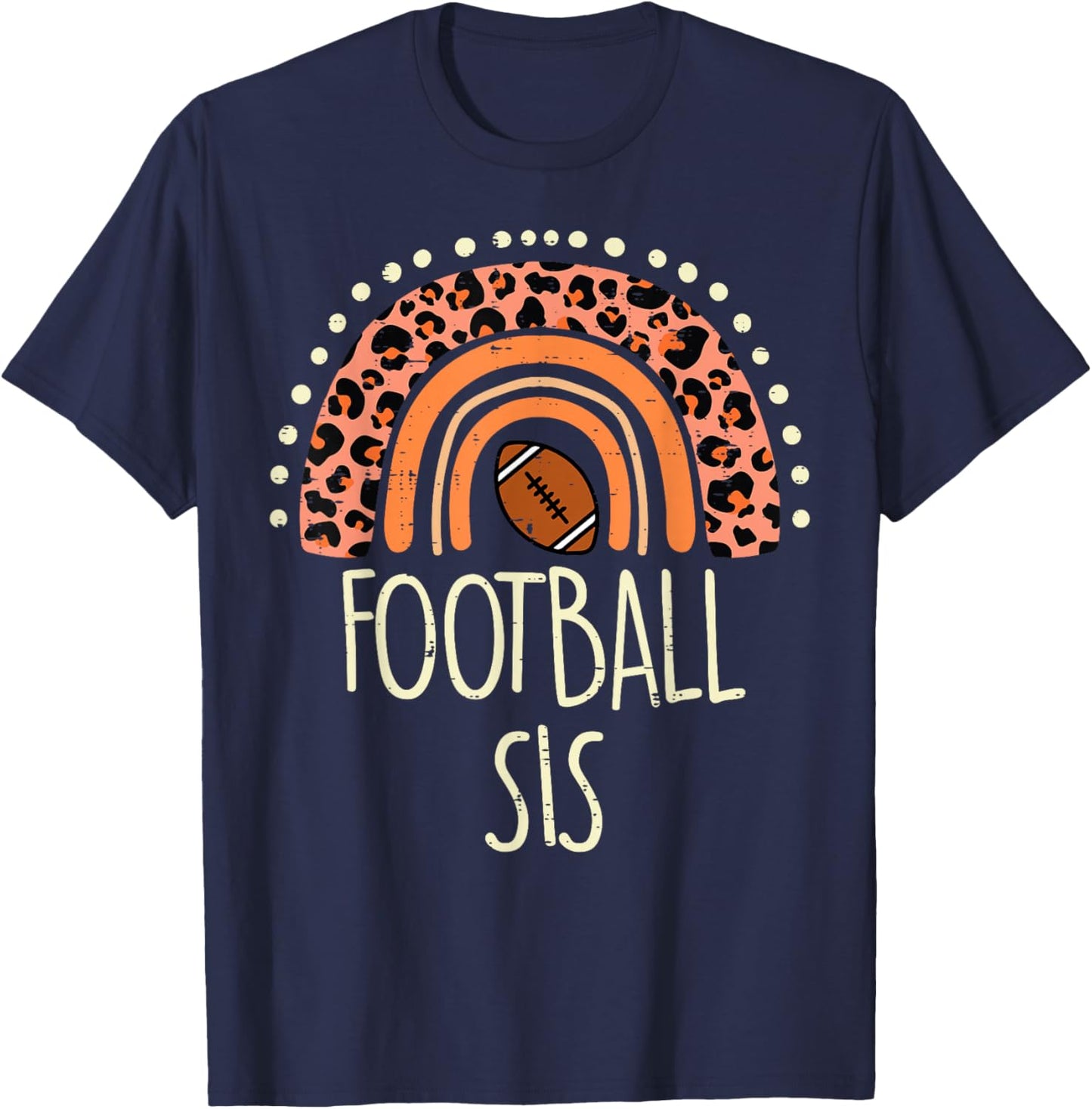 Leopard Rainbow American Football Sis Family Matching Sister T-Shirt - T-Shirt | Navy
