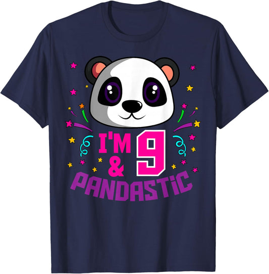 I'm 9 & Pandastic Birthday Party Panda Bday Celebration T-Shirt - T-Shirt | Navy