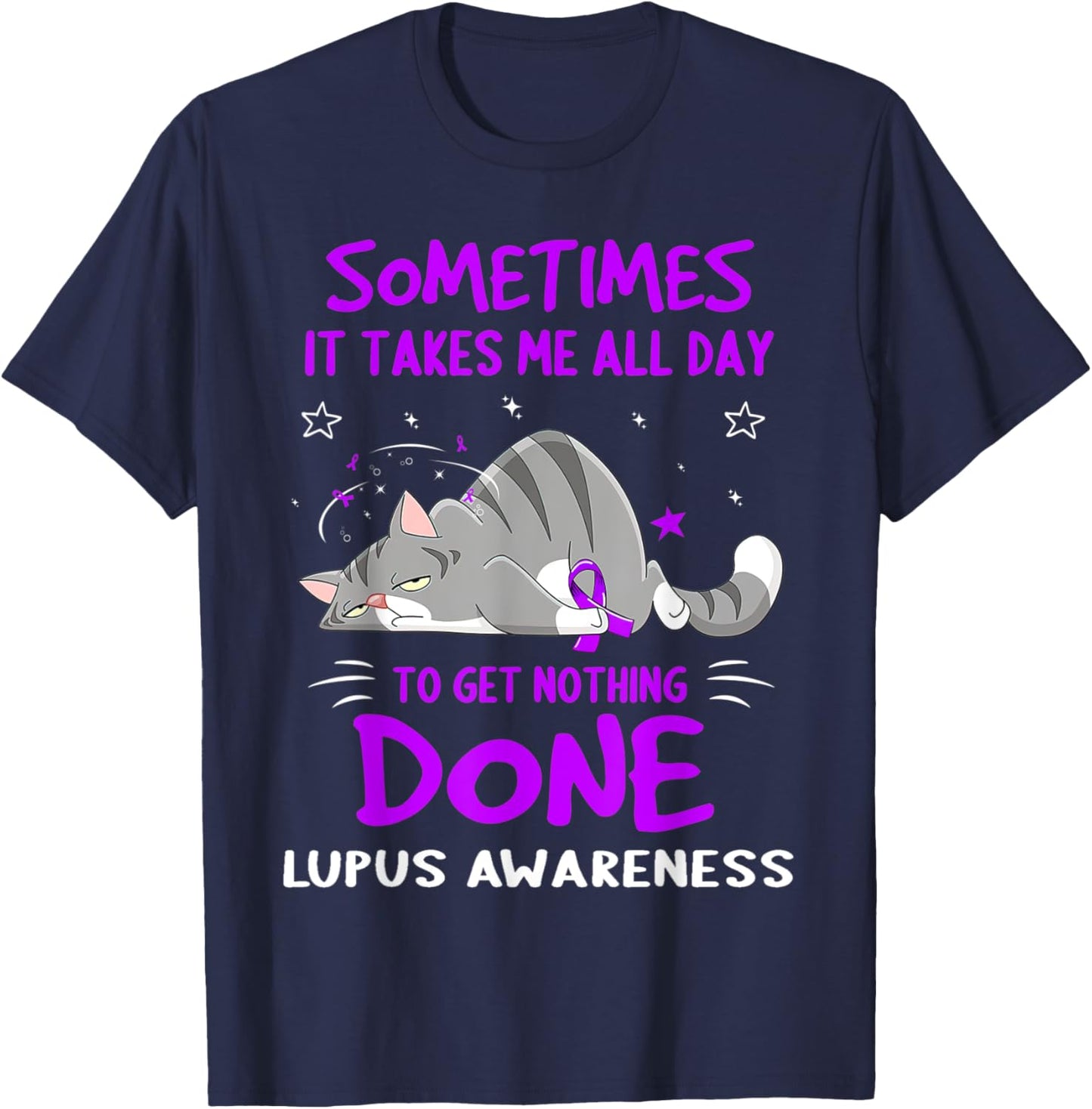 Lupus Awareness Cat Ribbon T-Shirt - T-Shirt | Navy