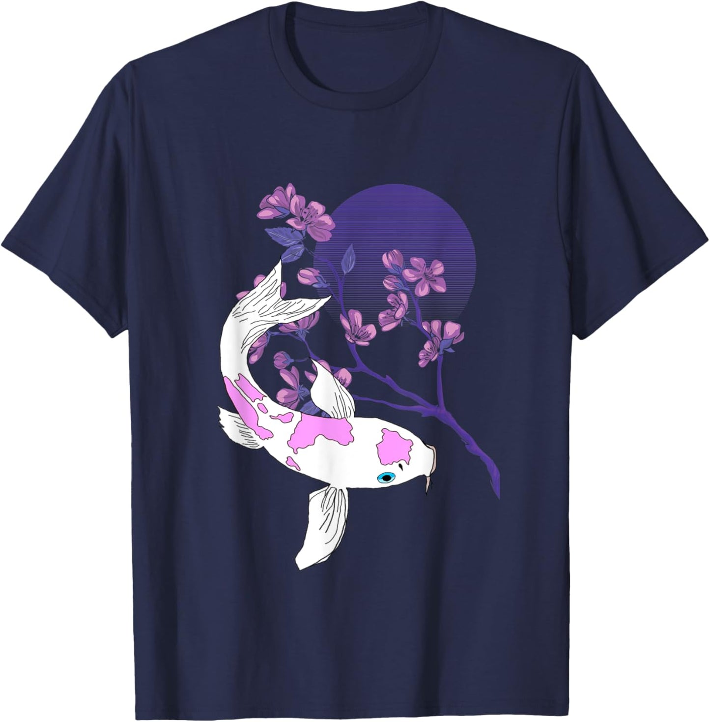 Koi Japanese Koi Carp Full Moon Cherry Blossom Nishikigoi T-Shirt - T-Shirt | Navy