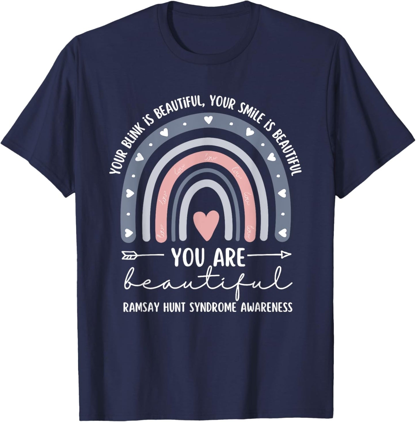Ramsay Hunt Syndrome Awareness Cute Boho Rainbow Retro Women T-Shirt - T-Shirt | Navy