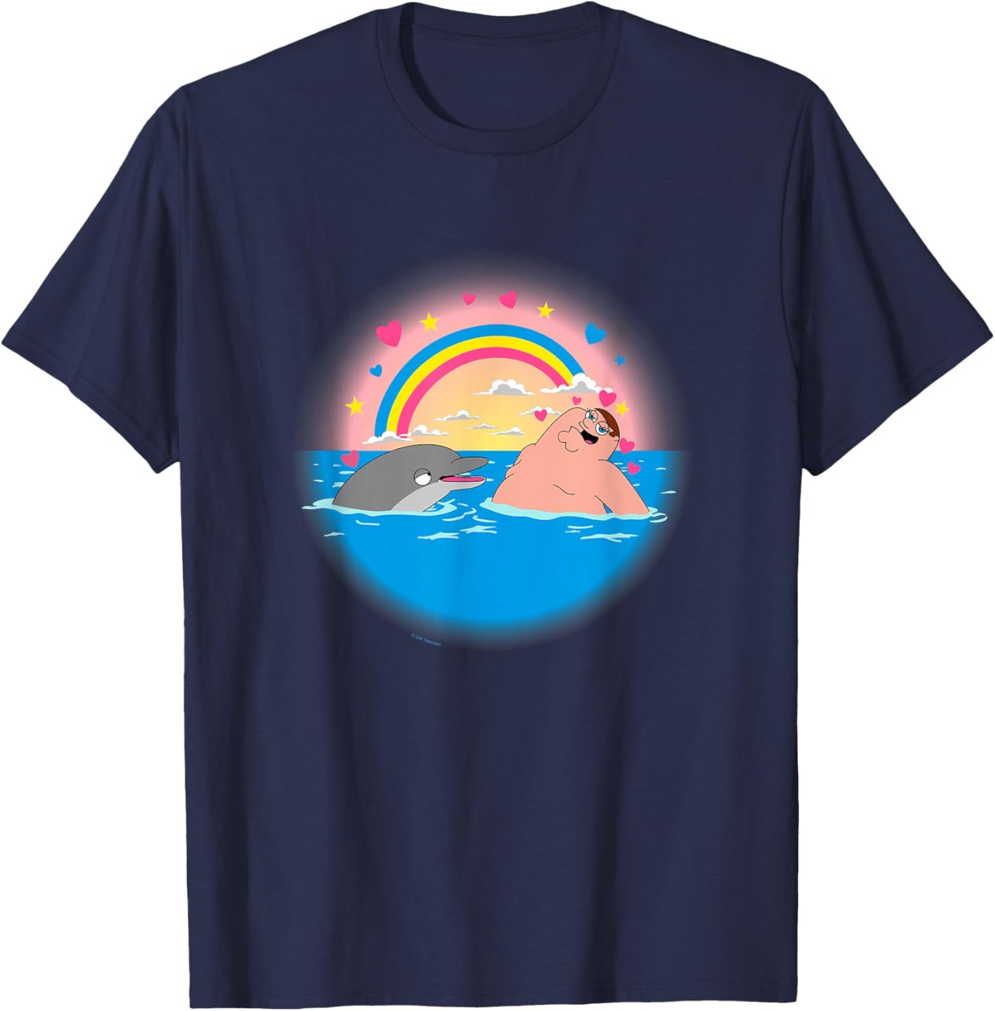 Family Guy Peter Dolphin & Rainbow T-Shirt - T-Shirt | Navy