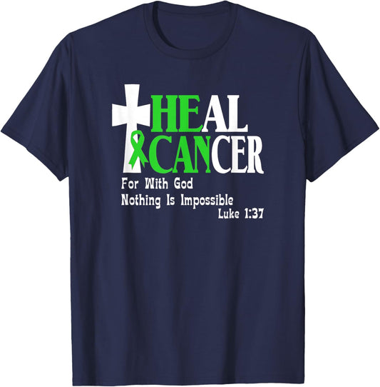 Lymphoma Survivors, Lime Green Ribbon He Can Heal Cancer T-Shirt - T-Shirt | Navy