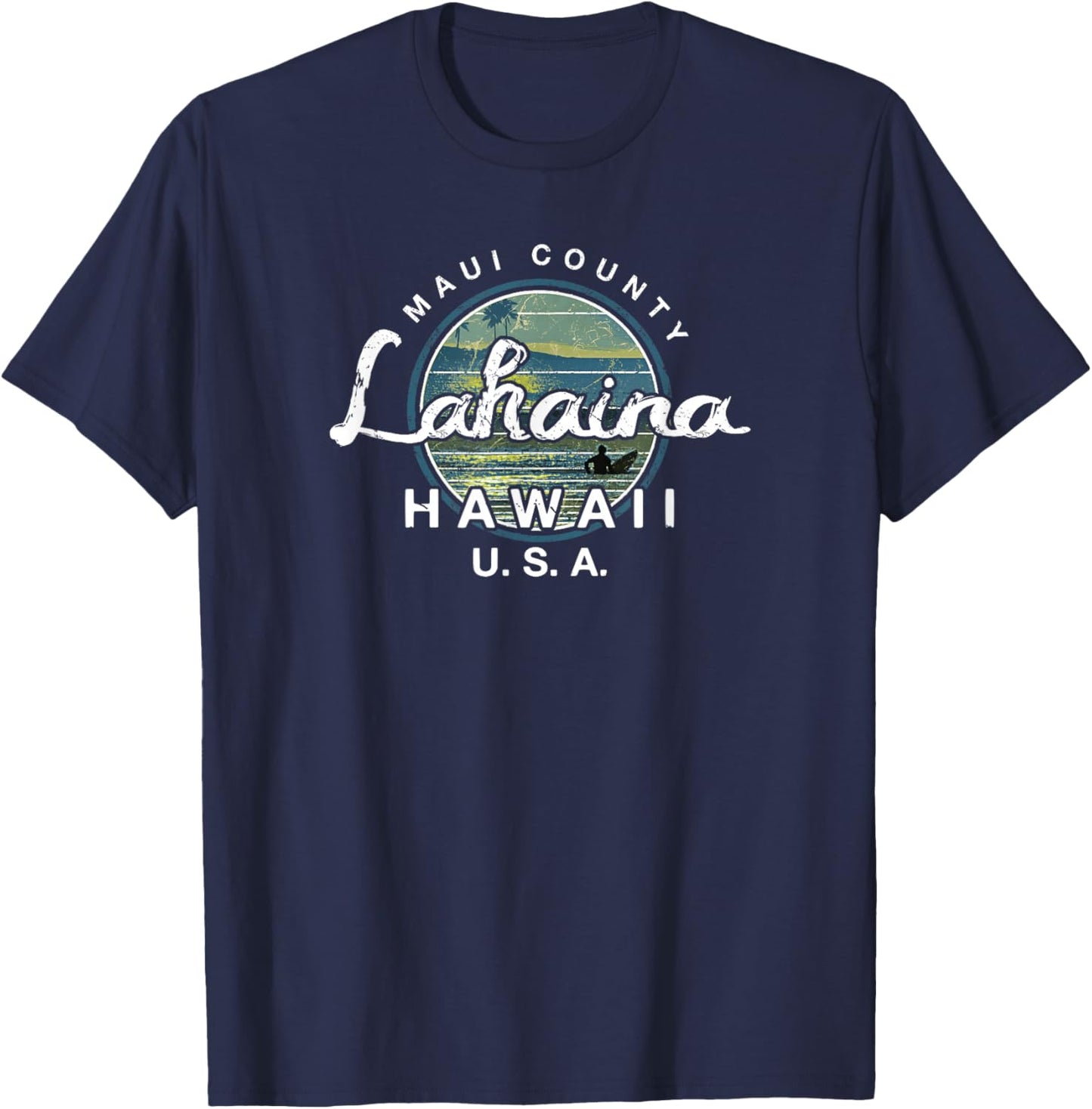 Lahaina Maui Hawaii Surfing Retro T-Shirt - T-Shirt | Navy