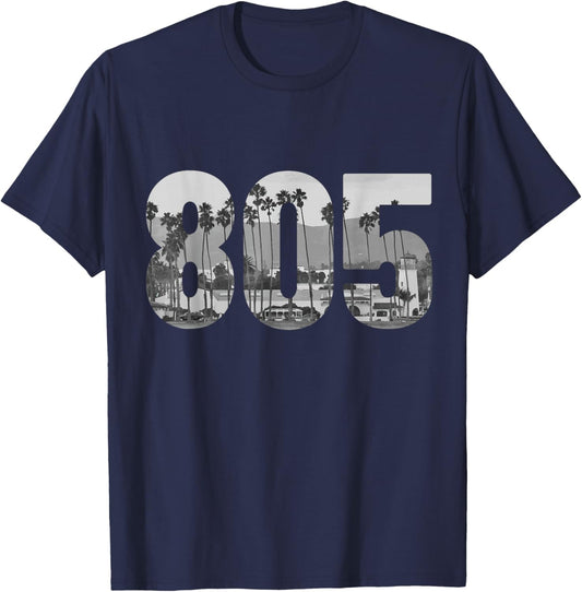 Santa Barbara 805 Area Code Vintage Palms California T-Shirt - T-Shirt | Navy