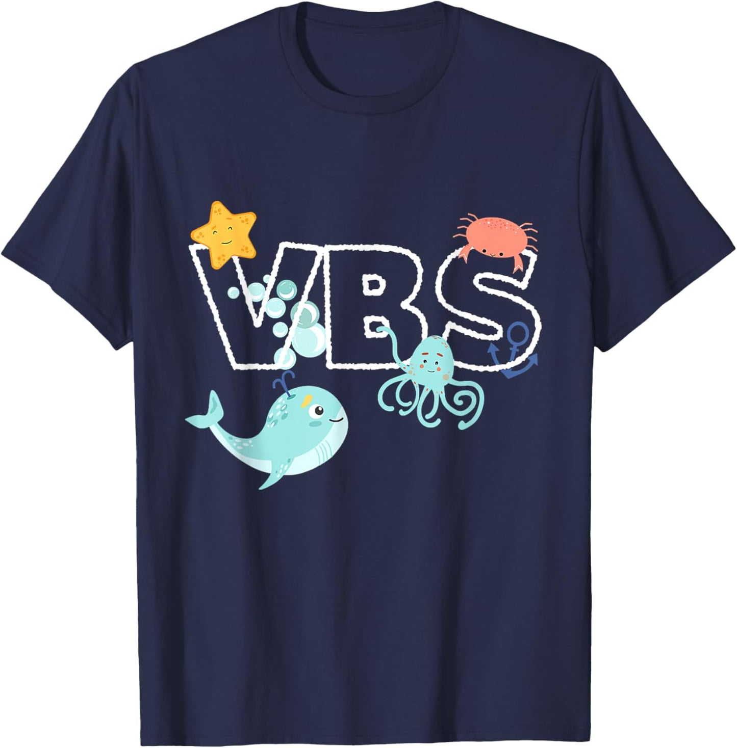 VBS Crew Summer Vacation Bible School Funny Ocean Animal Women Girls Kids T-Shirt - T-Shirt | Navy