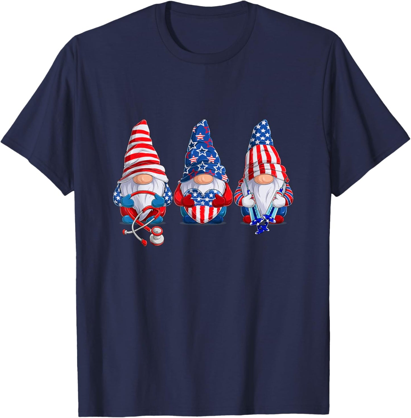 Stethoscope Nurse Life 4th July Gnome Nurse Independence Day T-Shirt - T-Shirt | Navy