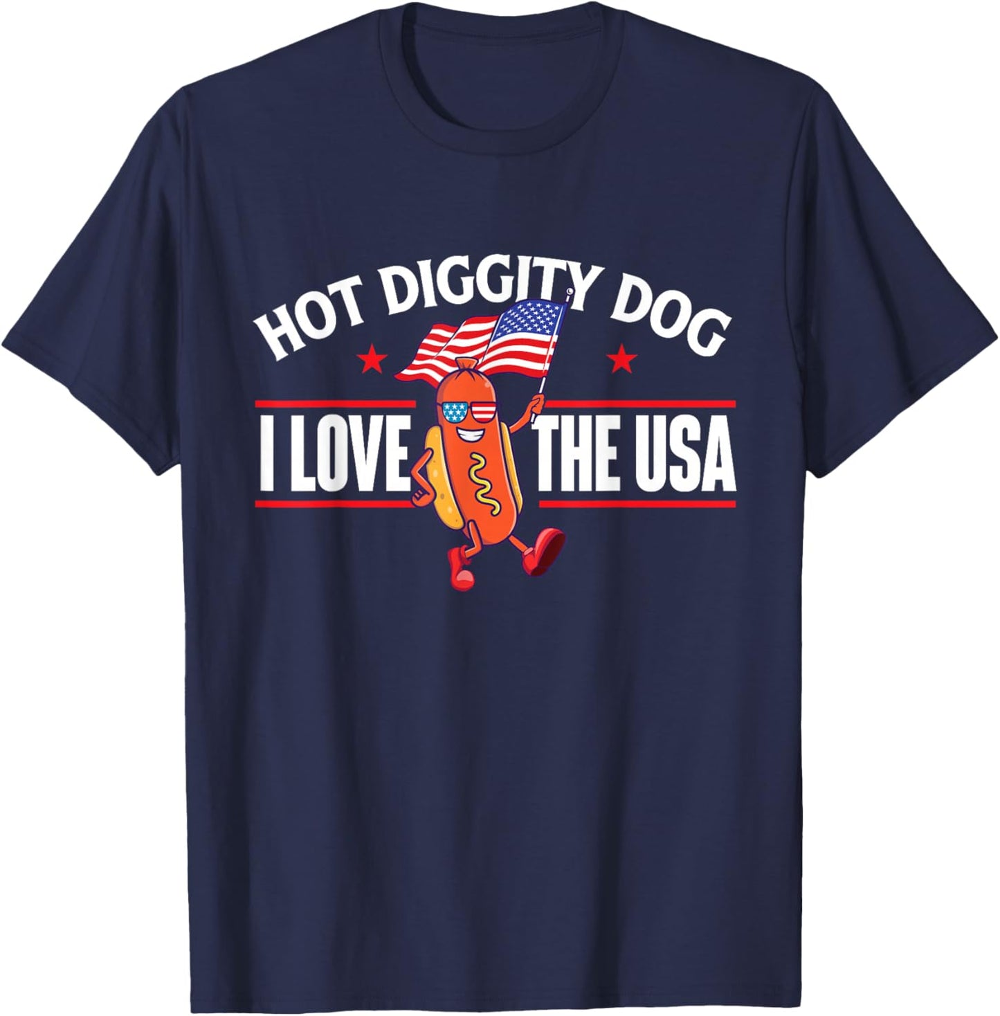 Hot Diggity Dog - USA American Flag 4th of July Fourth Small T-Shirt - T-Shirt | Navy