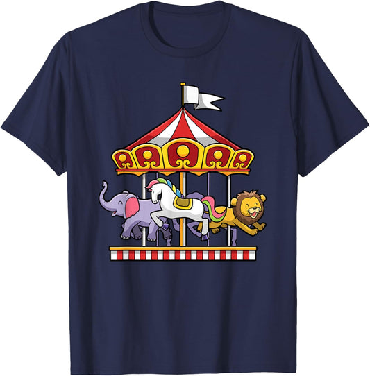 Horse Carousel Cute Carnival Ride Animals Circus T-Shirt - T-Shirt | Navy