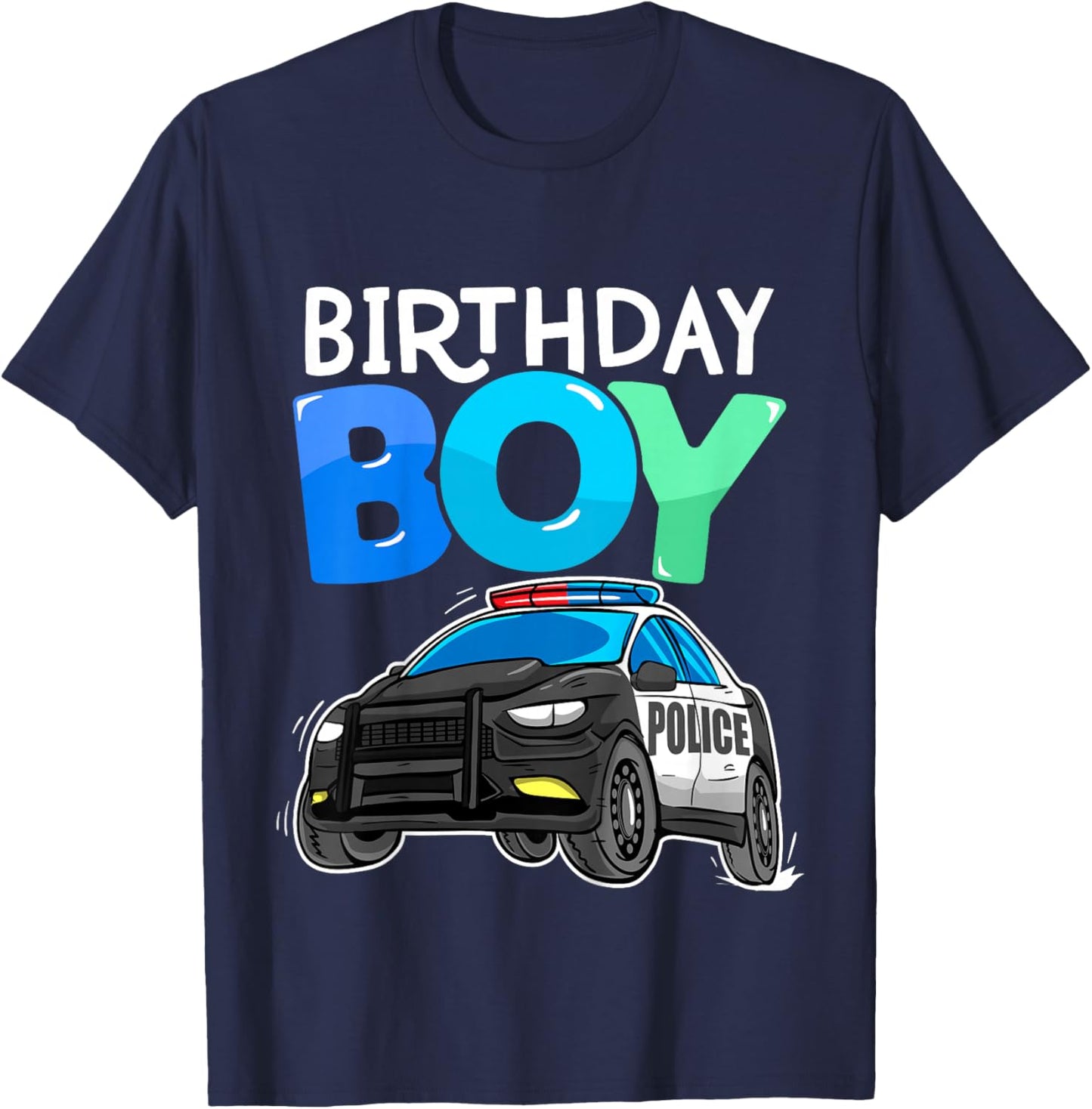 Kids Birthday Boy Police Car Policeman Theme Birthday Toddler T-Shirt - T-Shirt | Navy