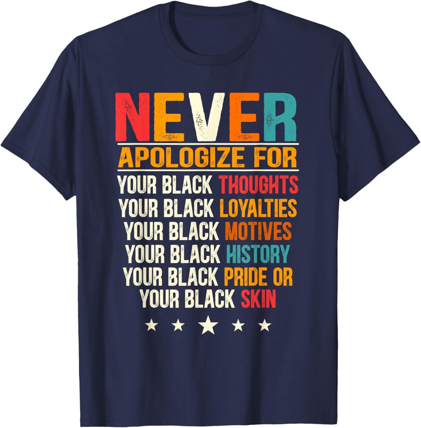 Juneteenth Black Pride Never Apologize Black History Month T-Shirt - T-Shirt | Navy