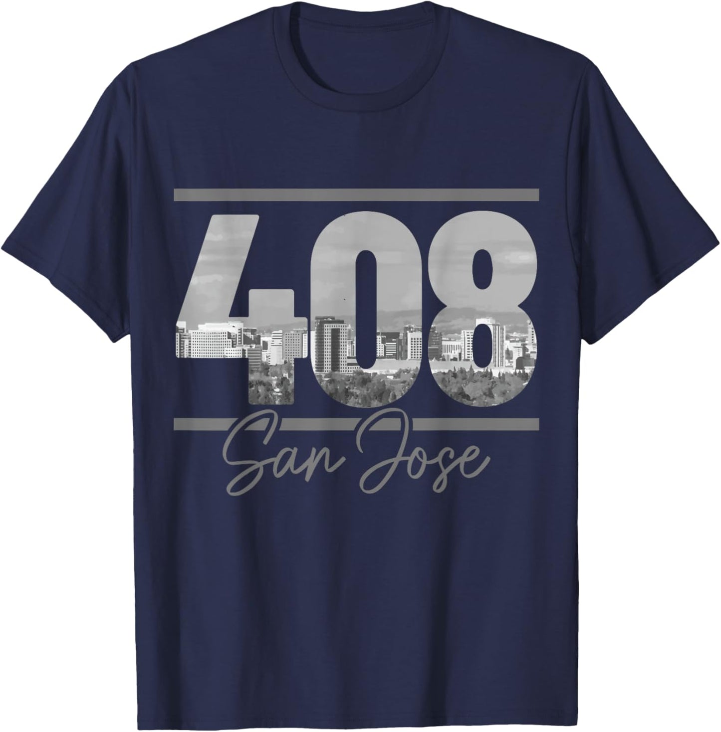 San Jose 408 Area Code Vintage California Skyline T-Shirt - T-Shirt | Navy