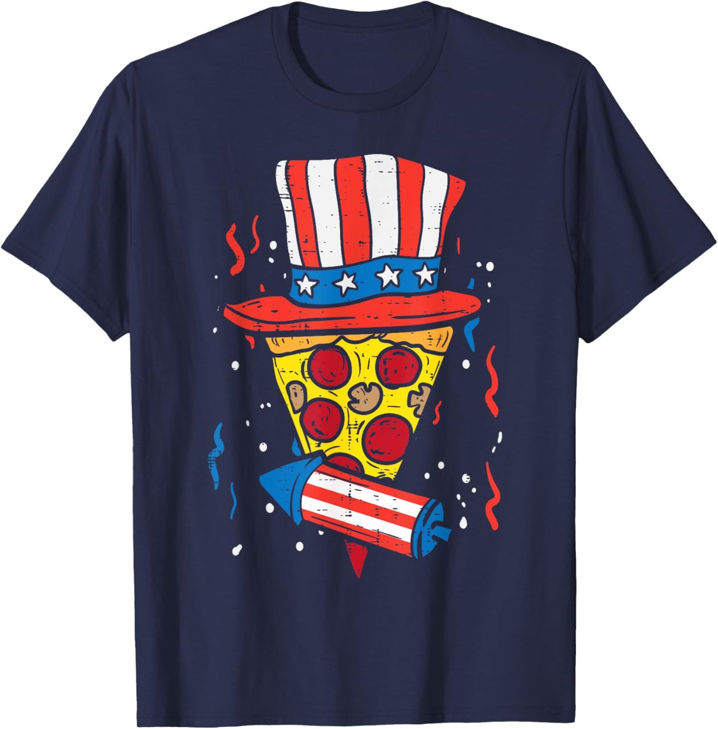 Pizza US Flag Hat Firecracker 4th Of July Food Patriotic T-Shirt - T-Shirt | Navy