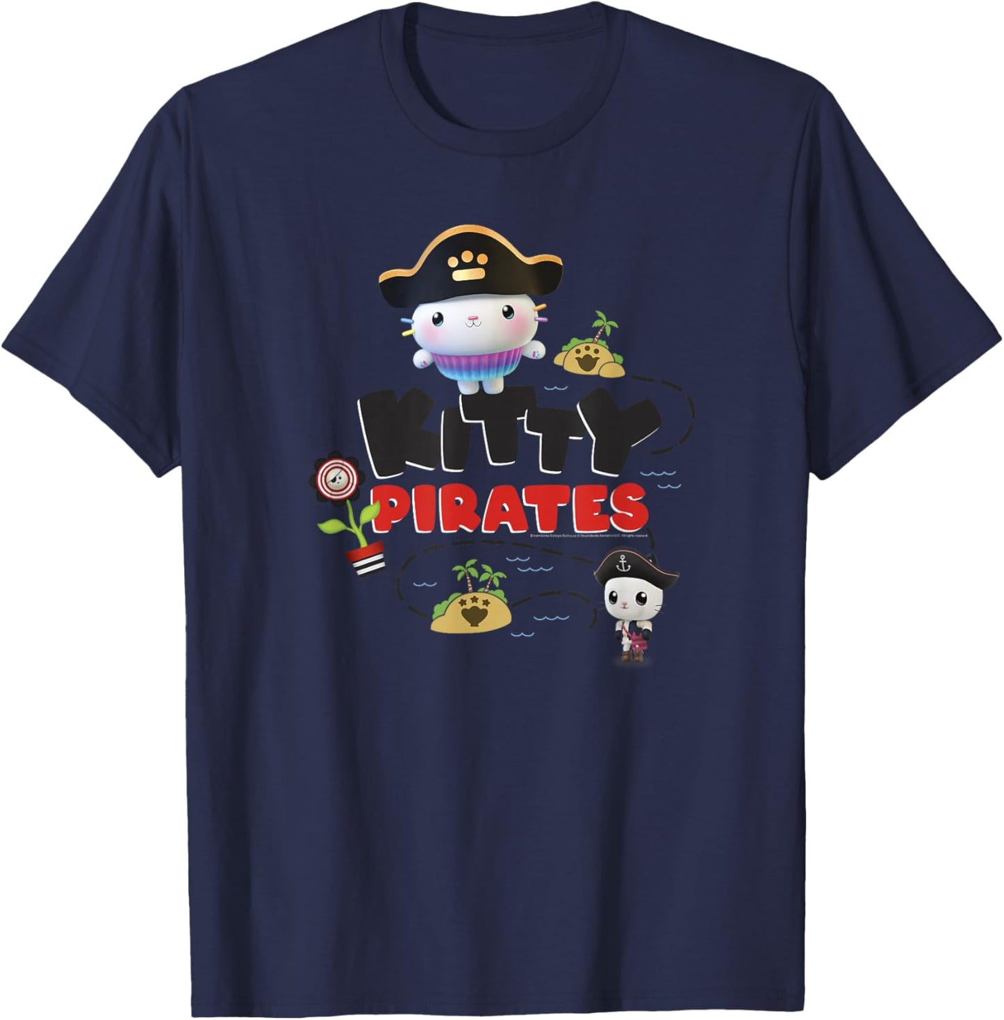 Gabby's Dollhouse Kitty Pirates Treasure Map T-Shirt - T-Shirt | Navy