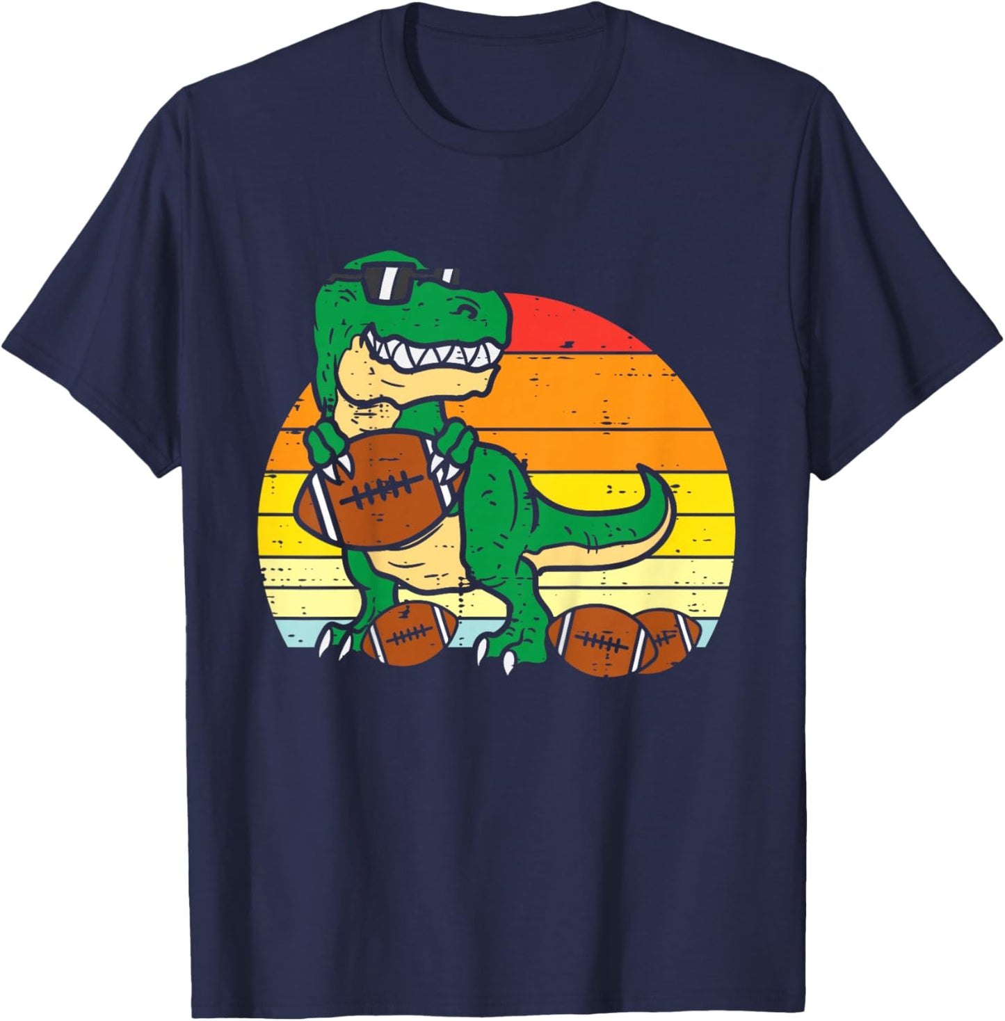 Kids American Football Trex Retro Dinosaur Boys Kids Toddlers T-Shirt - T-Shirt | Navy