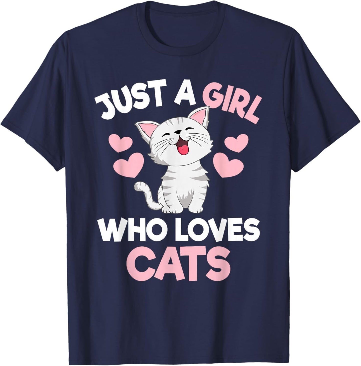 Just A Girl Who Loves Cats Cute Cat Lover Girls Kids T-Shirt - T-Shirt | Navy