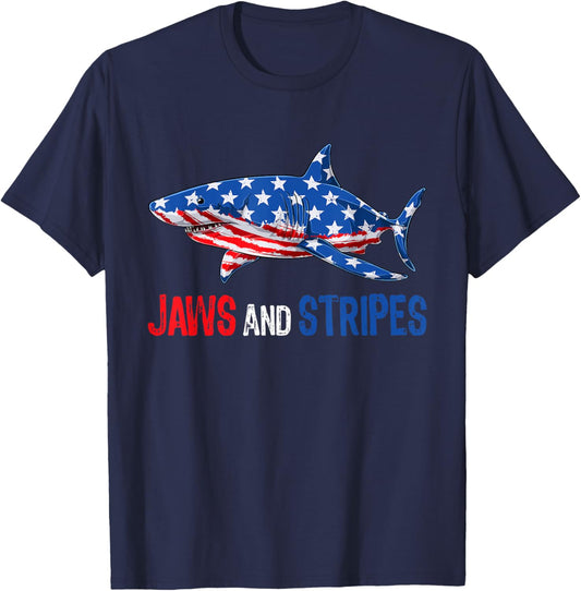 Patriotic Shark American Flag USA 4th Of July Men Women T-Shirt - T-Shirt | Navy
