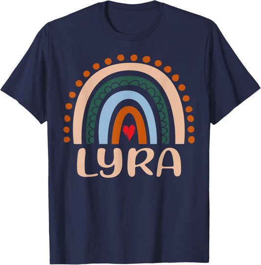 Lyra Name Personalized Funny Women Rainbow Lyra T-Shirt - T-Shirt | Navy