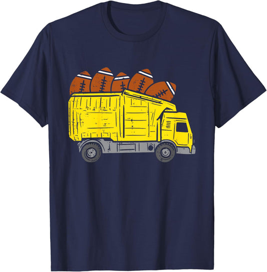 Kids American Football Dump Truck Cute Sports Boys Kids Toddlers T-Shirt - T-Shirt | Navy