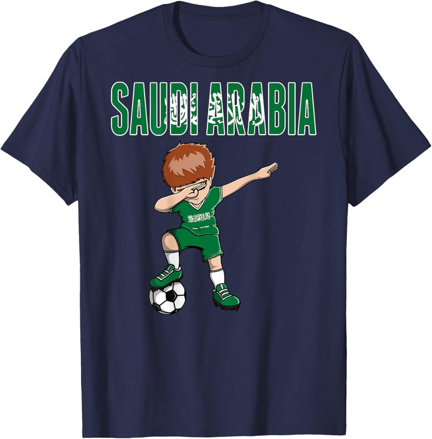 Dabbing Soccer Boy Saudi Arabia Soccer Fan Jersey Saudi Flag T-Shirt - T-Shirt | Navy