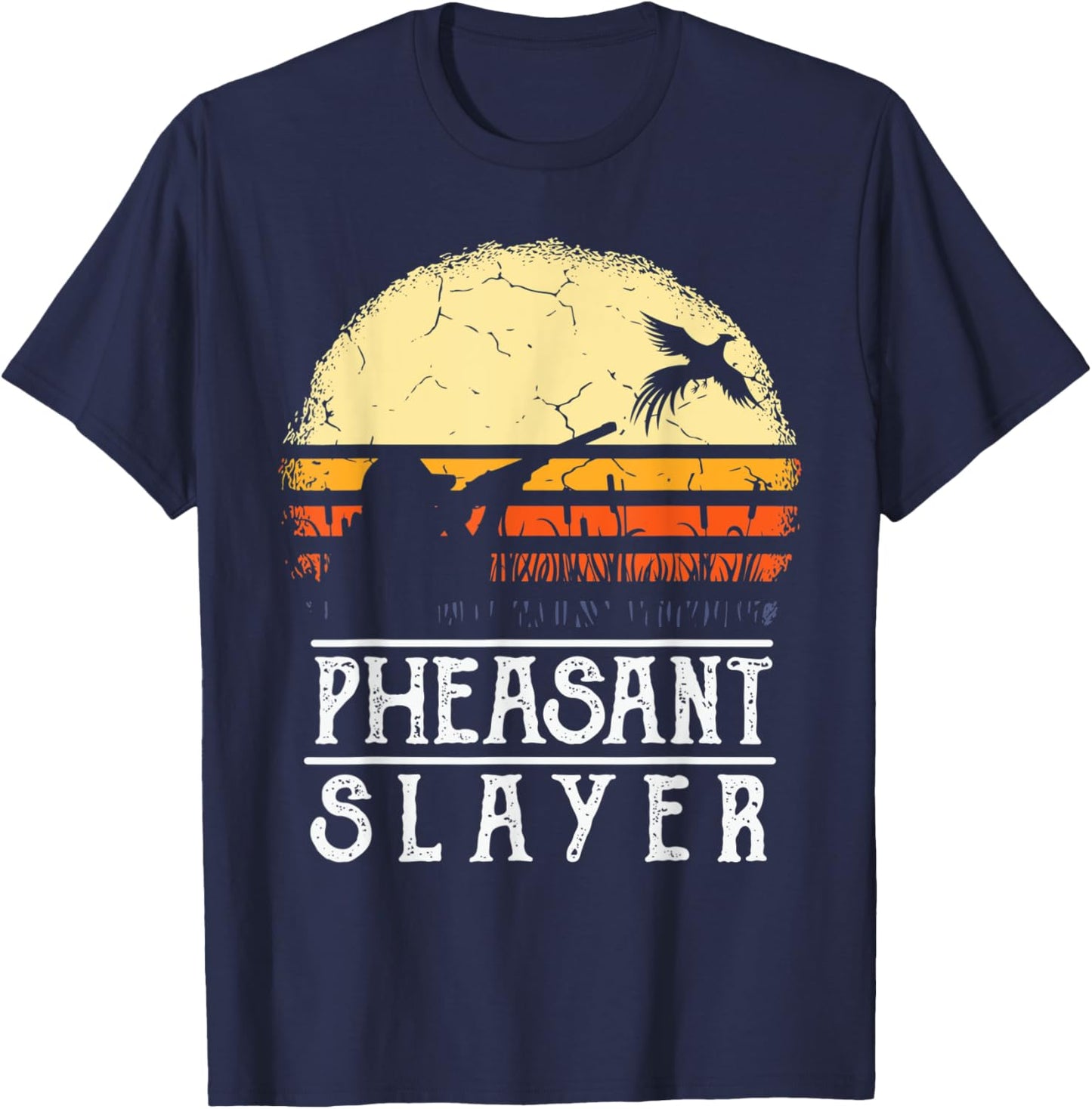 Pheasant Slayer Vintage Sunset Retro Style Pheasant Hunting T-Shirt - T-Shirt | Navy