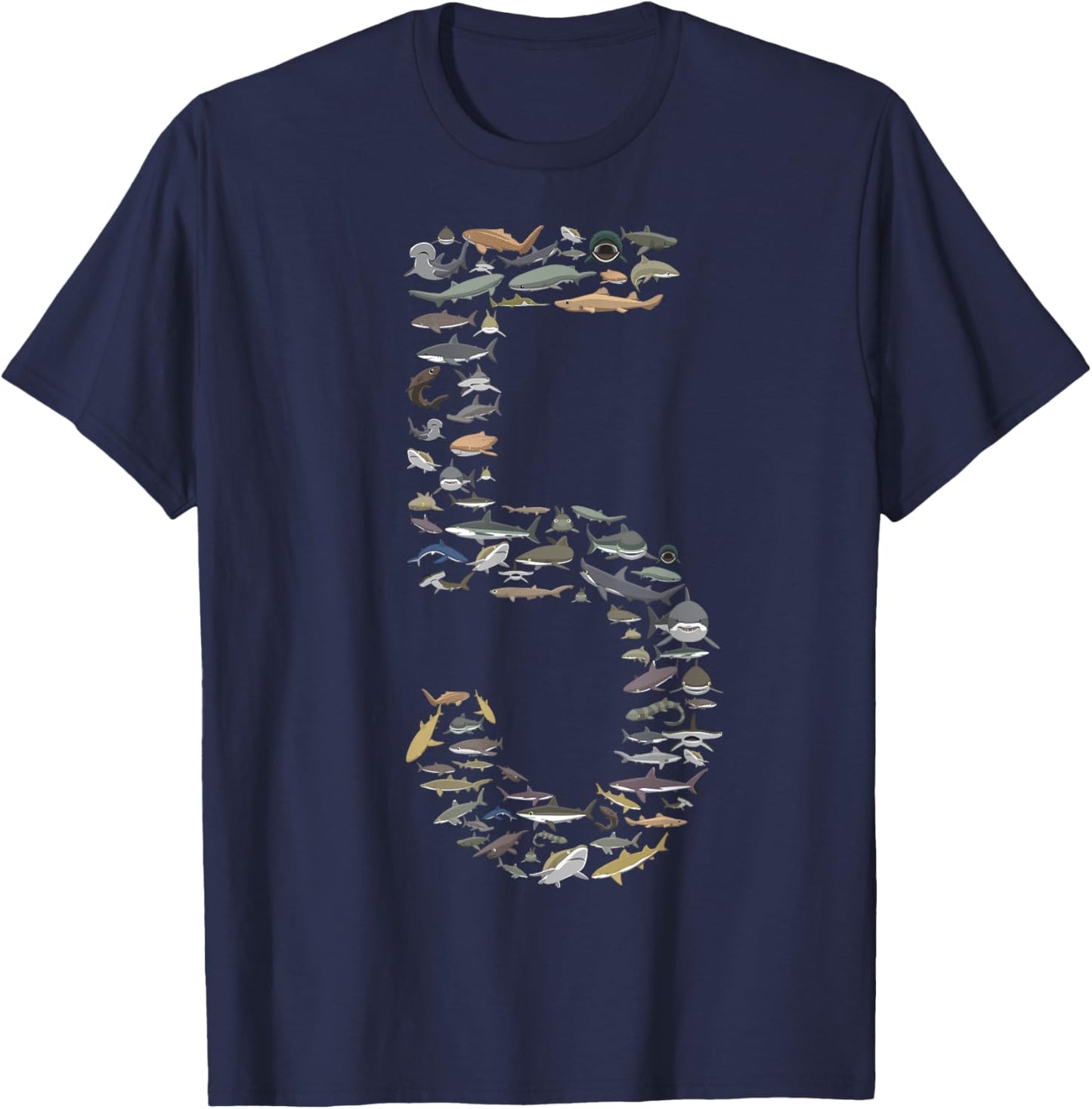 Shark Lover Type of Sharks Five Years BDAY 5th Birthday T-Shirt - T-Shirt | Navy