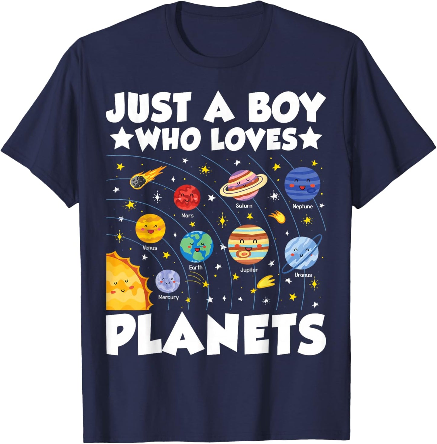 Just A Boy Who Loves Planets Solar System Space Science Geek T-Shirt - T-Shirt | Navy