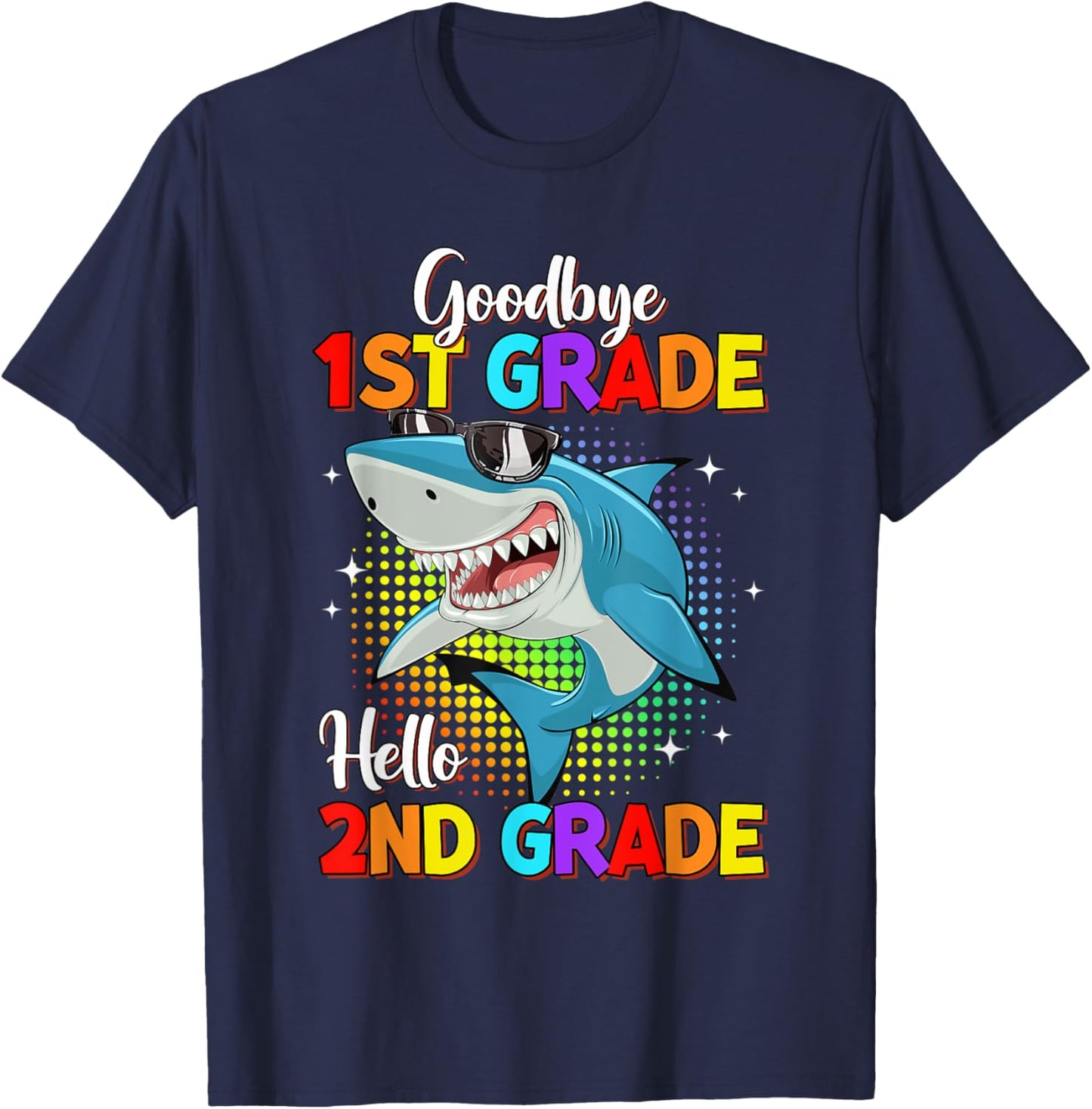 Goodbye 1st Grade Hello 2nd Grade Funny Shark Kids Boys T-Shirt - T-Shirt | Navy