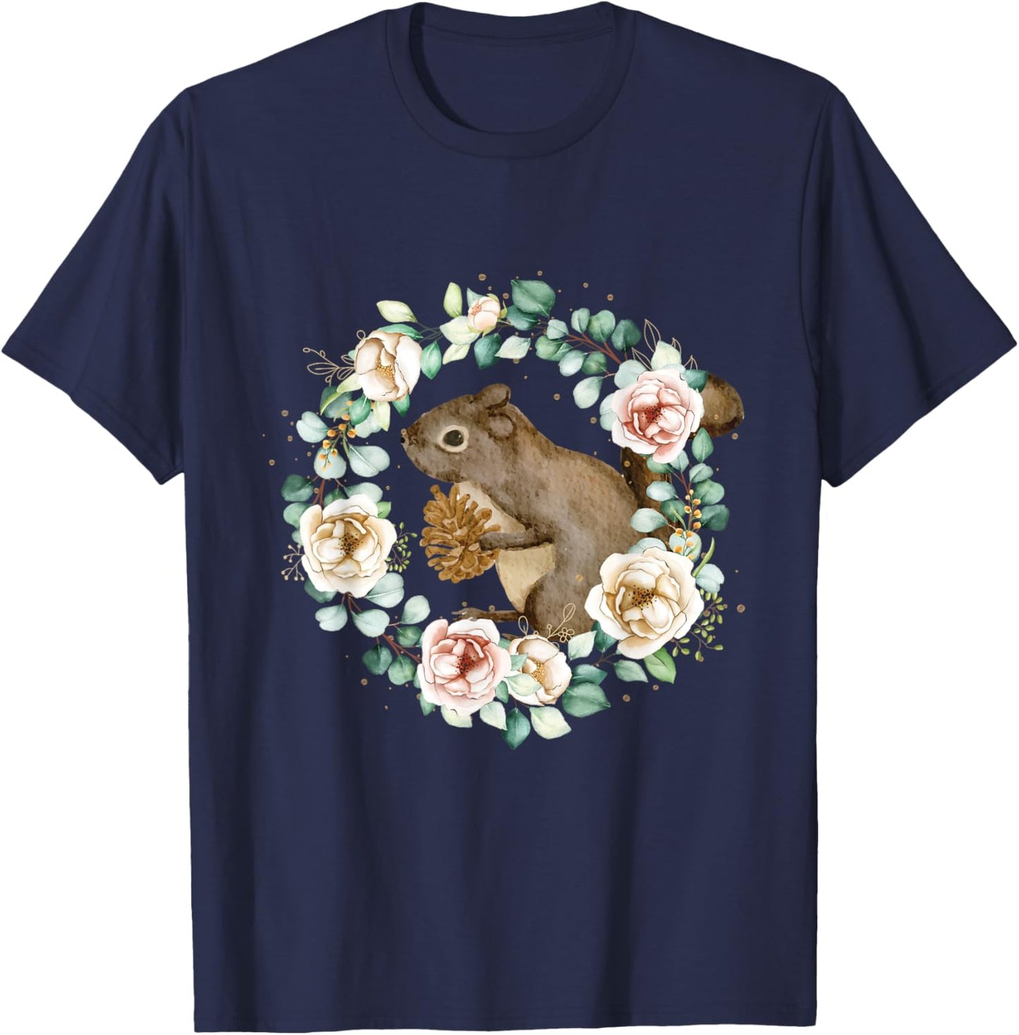 Squirrel Floral - Squirrel Lover Animal Lover T-Shirt - T-Shirt | Navy