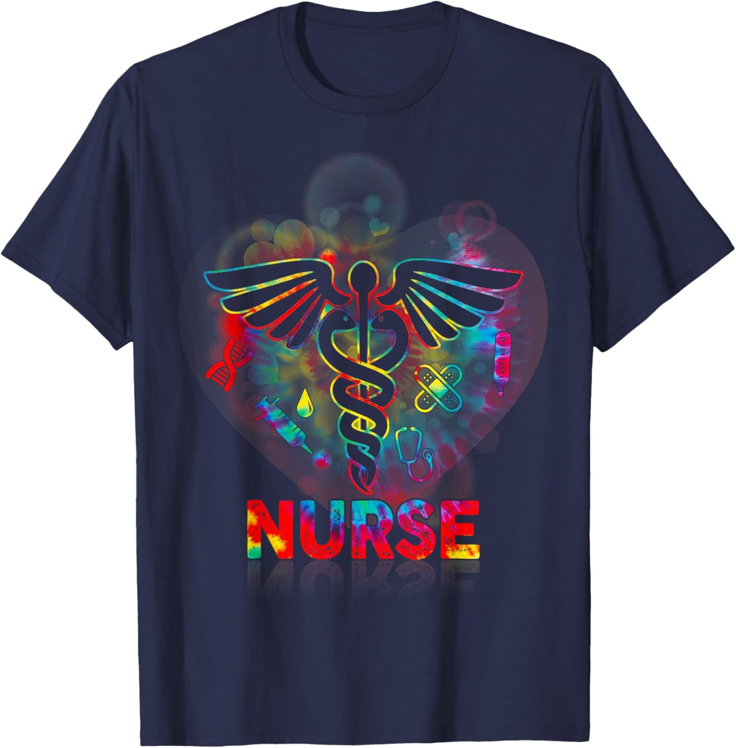 Nurse 365 Proud Nurse Tie Dye Caduceus Heartbeat Medical T-Shirt - T-Shirt | Navy