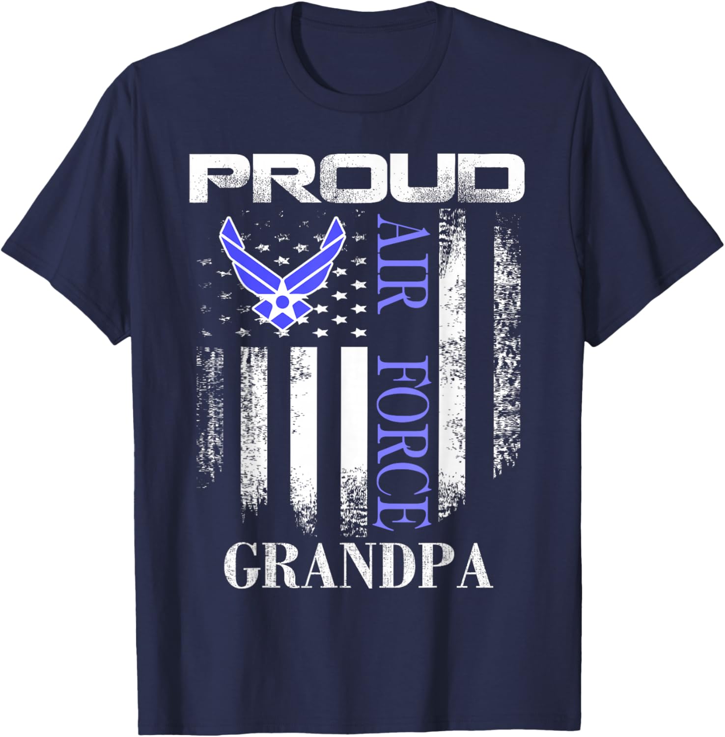Vintage Proud Air Force Grandpa With American Flag Gift T-Shirt - T-Shirt | Navy
