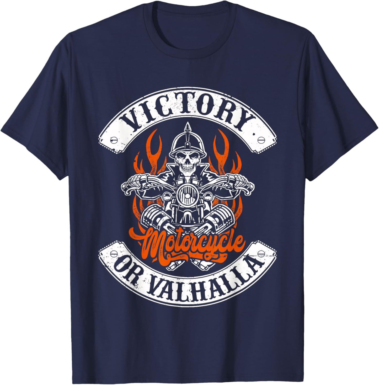 Motorcycle Norse Viking Victory Or Valhalla Men Dad T-Shirt - T-Shirt | Navy